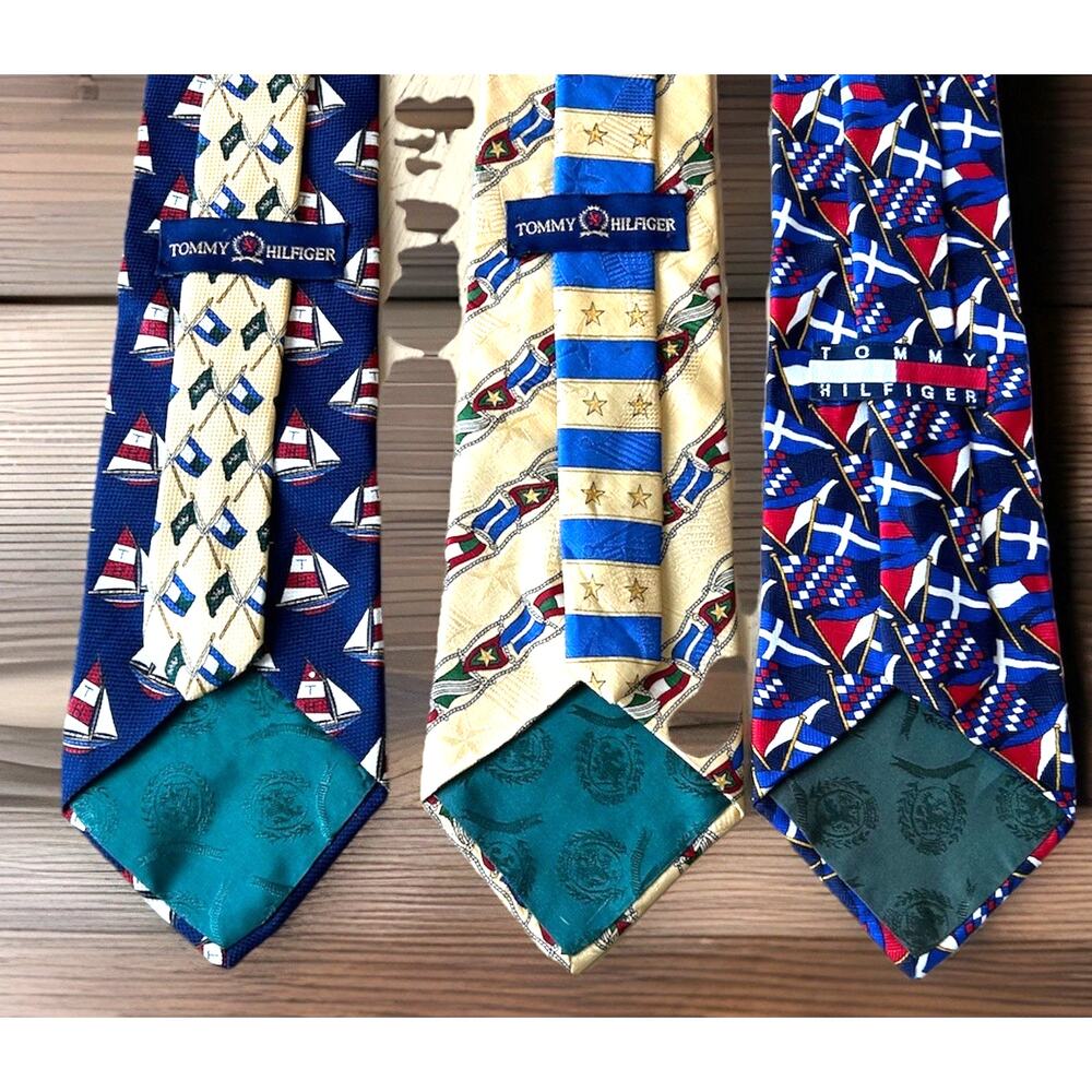 3* Y2K Nautical Ties Tommy Hilfiger Flag Sail Boat Coastal Preppy 4 Inch 90s VTG